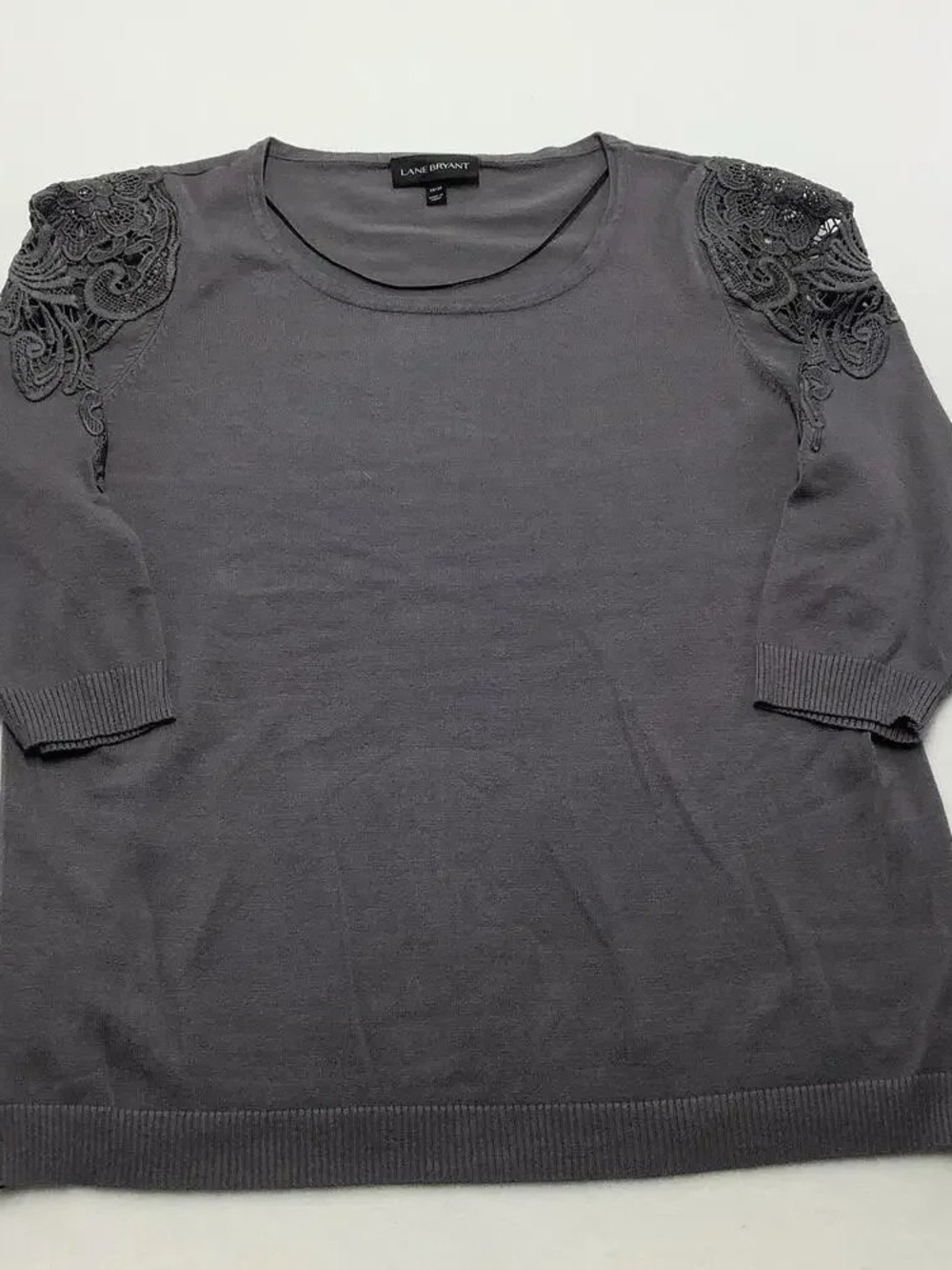 Lane Bryant Charcoal Scoop Neck Sweater with Lace-Embellished Shoulders